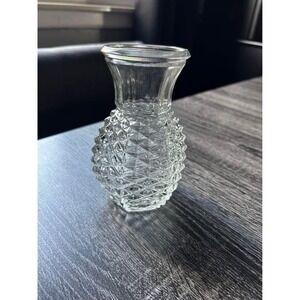 Vintage FTD Diamond Pineapple Pressed Glass Vase Clear Textured 1980s–1990s